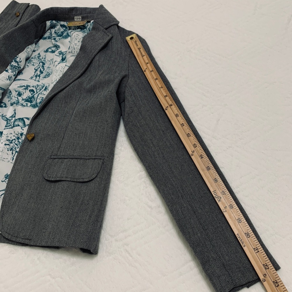 Princess Vera Wang Blazer Women's XS Grey Herringbone Heart Button Toile Jacket - Picture 8 of 10